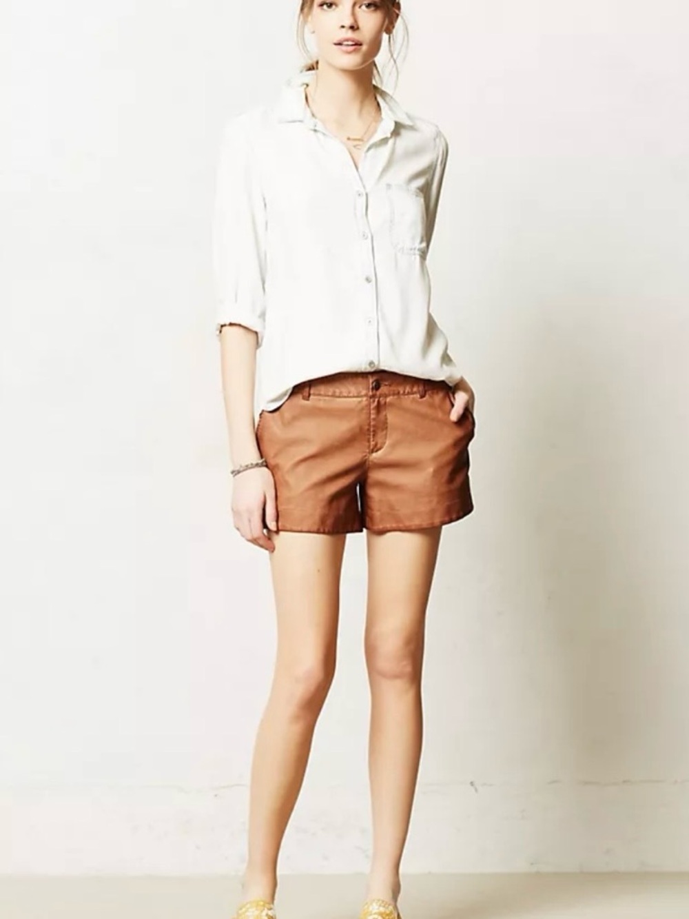 Pilcro And The Letterpress Anthropologie Brown Faux Vegan Leather Shorts Sz 25